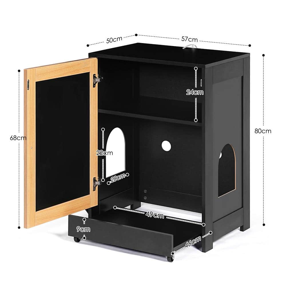 Black Particle Board Cat Litter Box Enclosure with Sisal Door