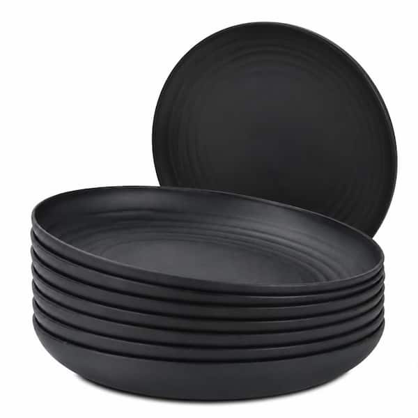 Wheat Straw Fiber Black Deep 9 Inch Unbreakable Stackable Salad and Dessert Plates Set of 8 Microwave Safe