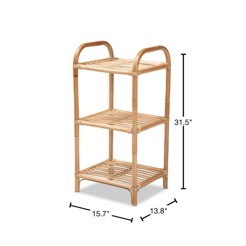 Natural Brown Rattan 3-Tier Étagère with Ergonomic Handles