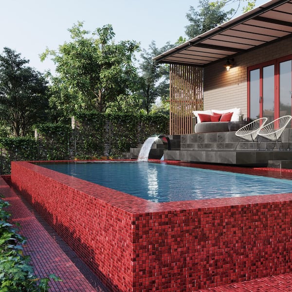 Skosh Glossy Rose Red 11.6 in. x 11.6 in. Glass Mosaic Wall and Floor Tile (18.69 sq. ft./case) (20-pack)