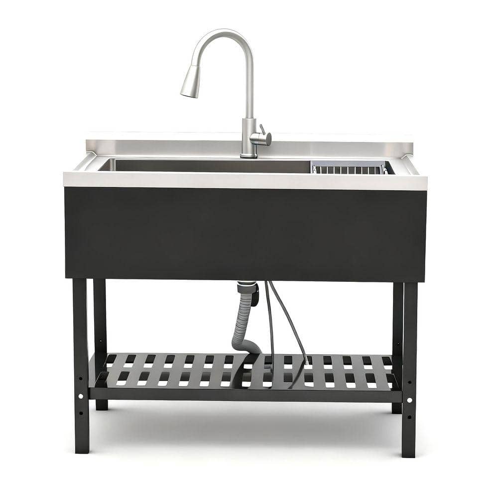 40 in. Freestanding 1-Compartment Commercial Kitchen Sink in Stainless Steel with Faucet price history on PriceWatchPro