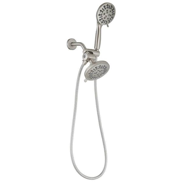 9-Spray 5.5 in. Wall Mount Dual Shower Head and Handheld Shower Head 1.8 GPM with Stainless Steel Hose in Brushed Nickel