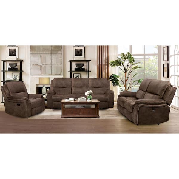 Dinne 3-Piece Dark Brown Polyester Reclining Living Room Set