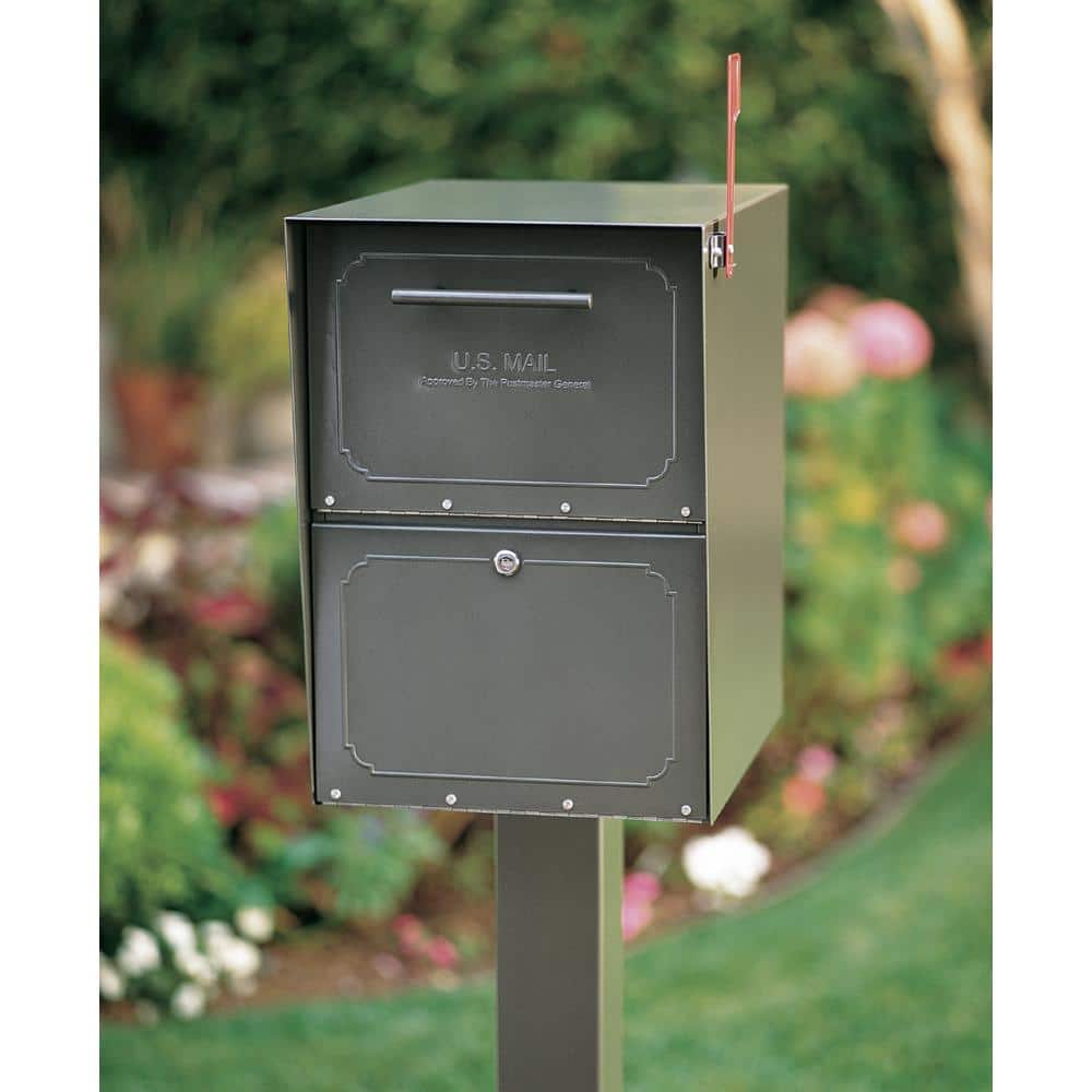 Extra Large Graphite Bronze Steel Locking Post Mount Mailbox