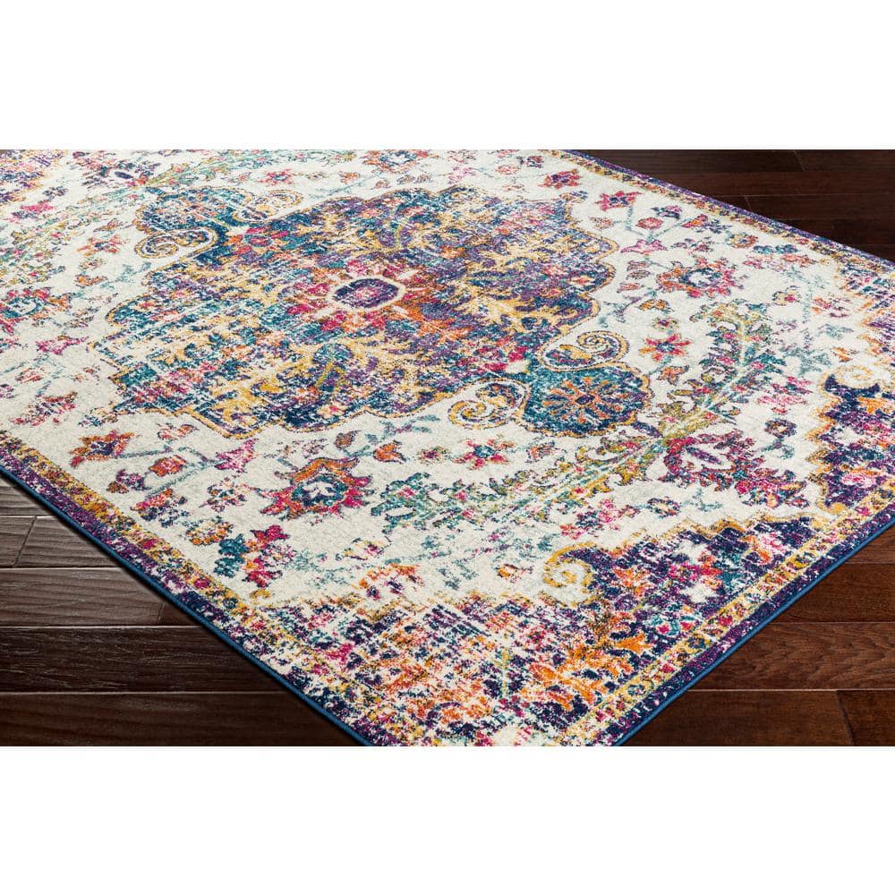 Harput Vintage Medallion Blue Synthetic Area Rug, 2' x 2'11"