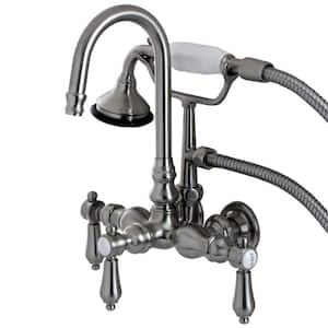 Vintage 3-3/8 in. Center 3-Handle Claw Foot Tub Faucet with Handshower in Brushed Nickel