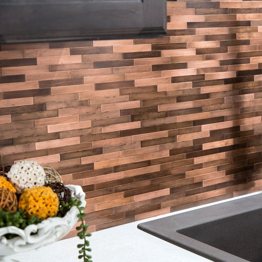 Aged Copper 13.5'' x 5.75'' Peel and Stick Metal Backsplash Tile