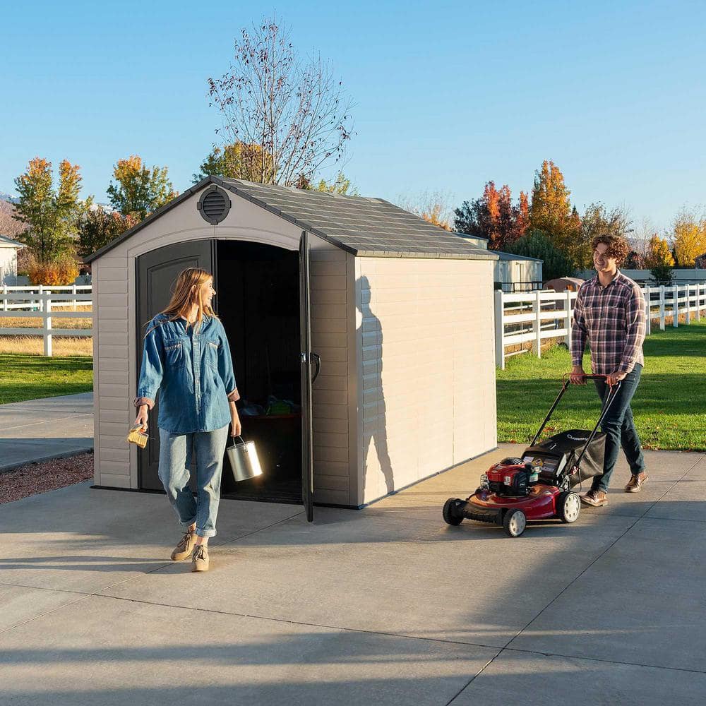 8' x 10' Beige Polyethylene Outdoor Storage Shed with Shelving