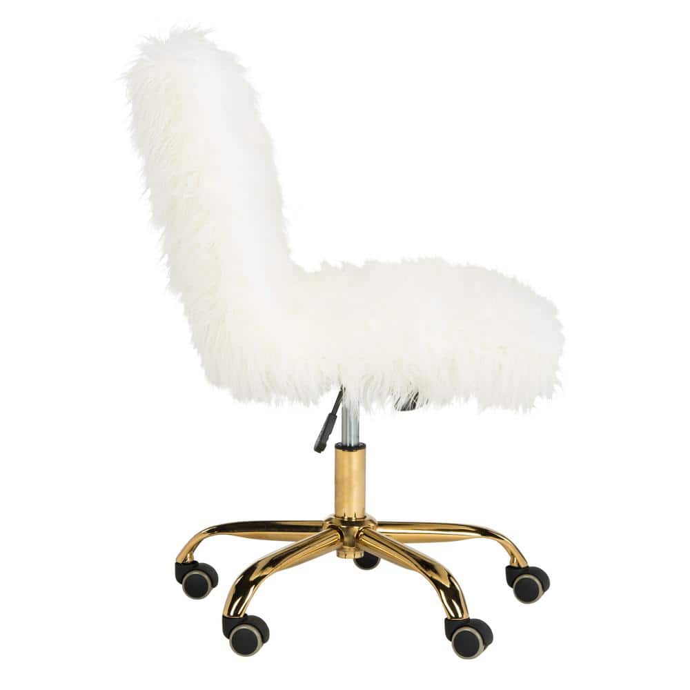 26'' White and Gold Faux Sheepskin Transitional Swivel Task Chair