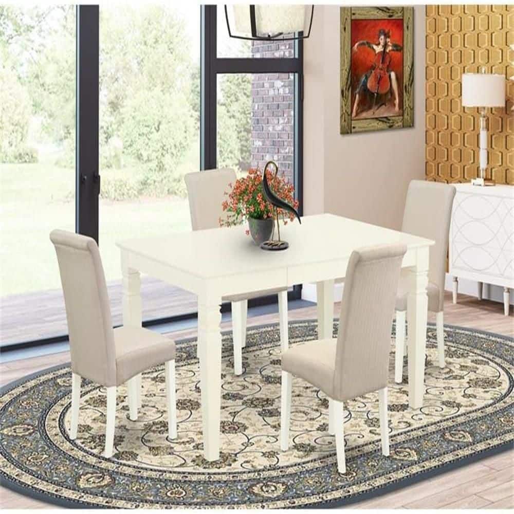 5-Piece Linen white Solid Wood Top-Rectangular Dining Room Set with Butterfly Leaf-Seats 4