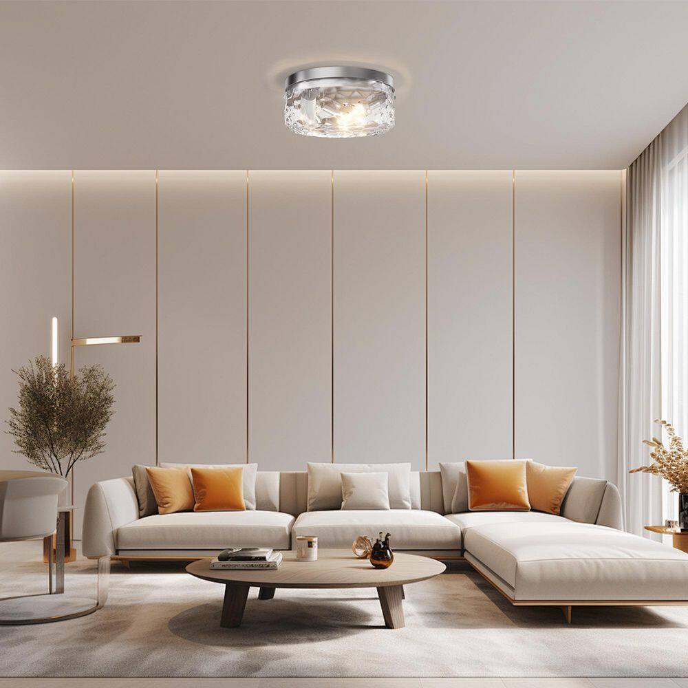 Raleigh 12 in. 3-Light Nickel Iron Modern Flush Mount Lighting Bedroom Ceiling Lights With Water Glass Shade price history on PriceWatchPro