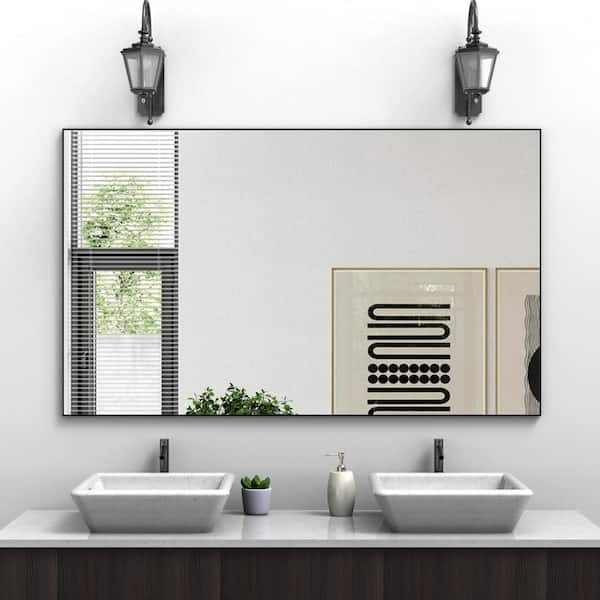 60 in. W. x 36 in. H Rectangular Framed Wall Bathroom Vanity Mirror in Black