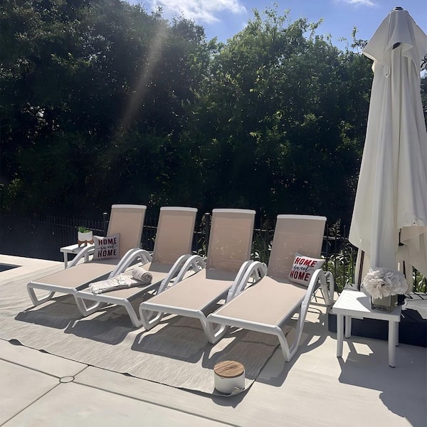 3-Pieces Patio Chair Set Plastic Outdoor Chaise Lounge Chairs for Outside Beach in-Pool Lawn Poolside, Beige