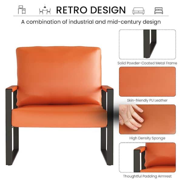 Eureka Mid Century Orange Faux Leather Armchair, Modern Lounge
