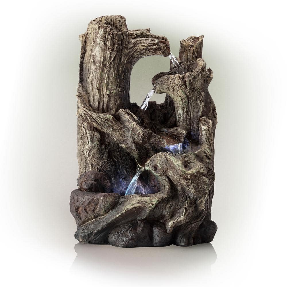 Alpine Corporation 14 in. Tall Indoor Tiered Log Tabletop Fountain with LED  Lights WIN794S - The Home Depot