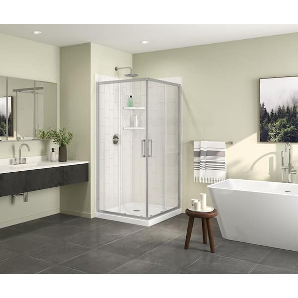 Roka 36 in. L x 36 in. W x 3 in. H Acrylic Corner Shower Base with Corner Drain in White