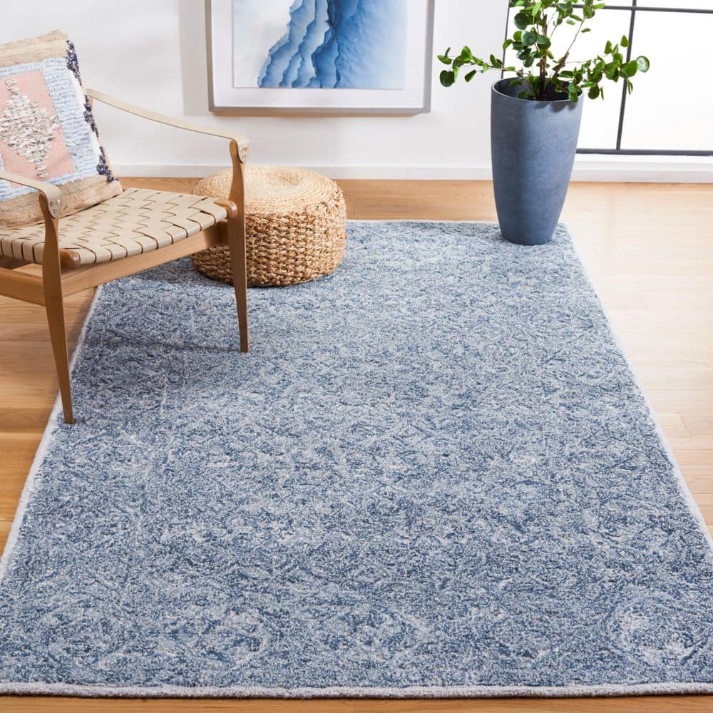 Handmade Blue and Grey Wool Tufted 4' x 6' Area Rug
