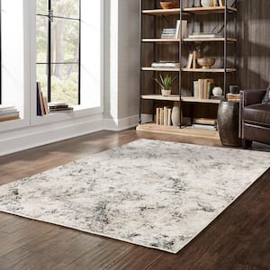 Newcastle Ivory Doormat 3 ft. x 5 ft. Contemporary Abstract Polyester Indoor Area Rug
