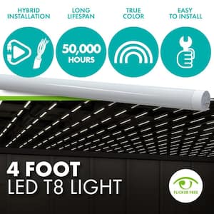 14-Watt/32-Watt Equivalent 4 ft. Linear T8 Hybrid Type A/B LED Tube Light Bulb, Cool White Light 4000K (25-Pack)