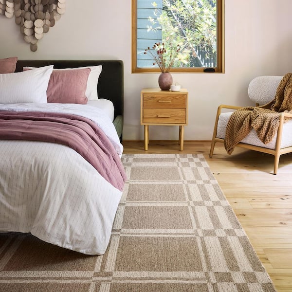 Marlowe Bordered Wool Beige 10 ft. x 14 ft. Indoor/Outdoor Patio Area Rug