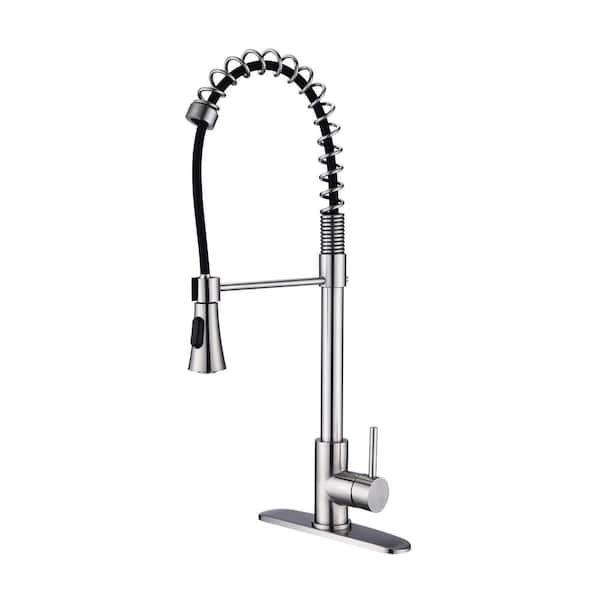 23.62 in H 360° Spout Swivel Single Handle Pull Down Sprayer Kitchen Faucet in Brushed Nickel Stainless Steel