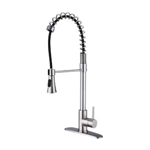 Single Handle Pull Down Sprayer Kitchen Faucet with Spring High Arc in Brushed Nickel Stainless Steel