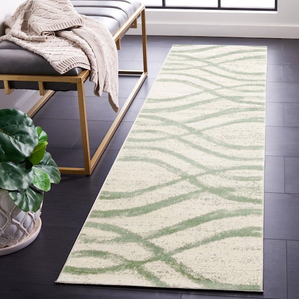 Adirondack 3 ft. x 6 ft. Ivory/Sage Waves Runner Rug