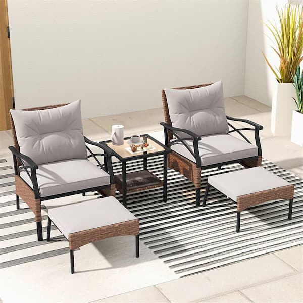 Gymax 50-pieces Wicker Patio Conversation Set Rattan Chairs w/ 2-Tier Tempered Glass Side Table