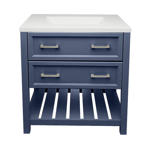 Ella Tremblant 31 in. W x 22 in. D x 36 in. H Bath Vanity in Navy Blue with White Cultured Marble Top Single Hole