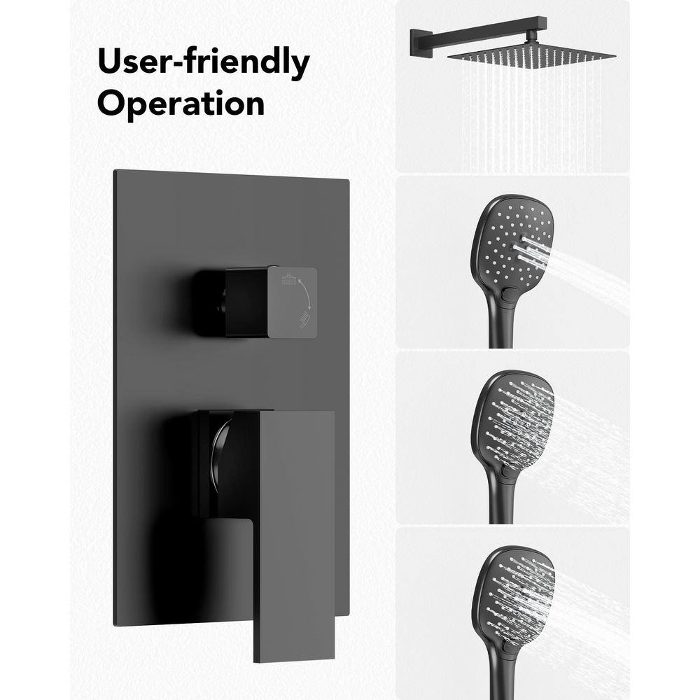 Matte Black Wall Mount Dual Shower Heads with Handheld and Valve