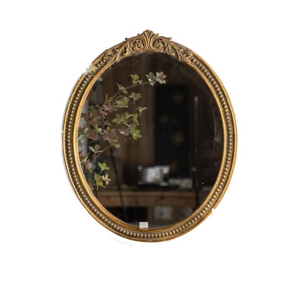 Unbranded 26 in. W x 31 in. H Medium Oval Gold Antiqued Classic Wood Framed Accent Mirror