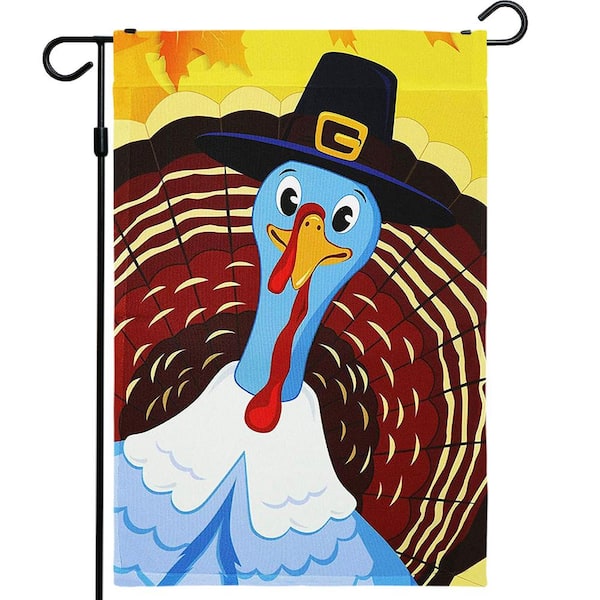 G128 1 ft. x 1.5 ft. Polyester Joyful Pilgrim Turkey Thanksgiving Garden Flag Printed Blackout