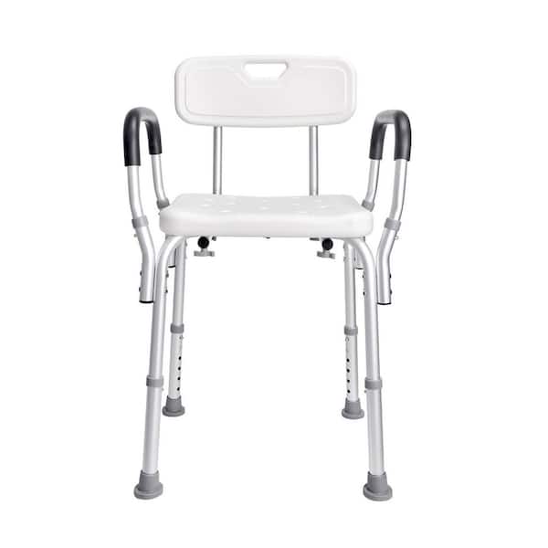 19.3 in.W Free-Standing Height Adjustable Anti-Slip Walk In Shower Seat with Backrest 350 lbs. in White
