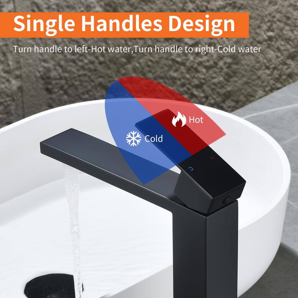 Matte Black Tall Single Handle Vessel Sink Faucet with Pop-Up Drain