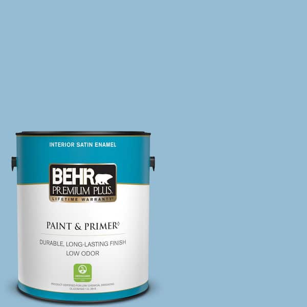 BEHR PREMIUM PLUS 1 gal. #M500-3 Blue Chalk color Satin Enamel Low Odor  Interior Paint & Primer 705001 - The Home Depot