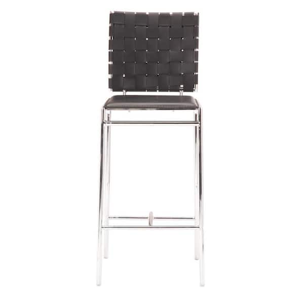HomeRoots 26 in. Black Low Back Metal Counter Height Bar Chair with Metal Seat Set of 2