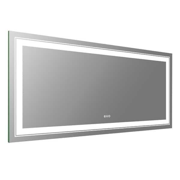 BWE 60 in. W x 28 in. H Rectangular Frameless Dimmable LED Light Anti-Fog Wall Bathroom Vanity Mirror Super Bright