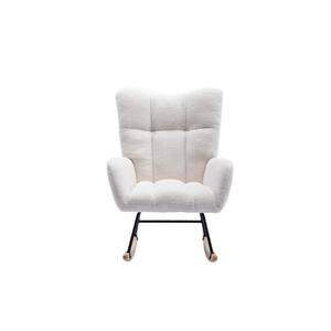 Black Wood and Metal Frame Outdoor Rocking Chair with White Soft Teddy Velvet Fabric Cushion