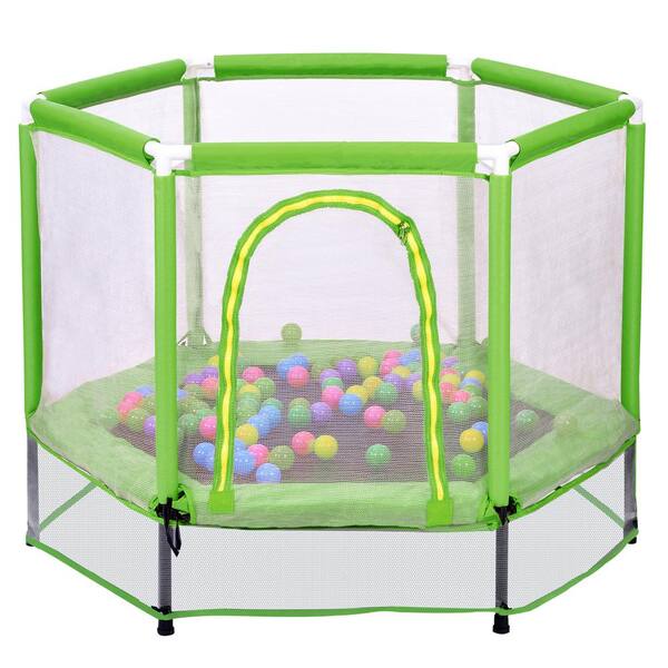 Nestfair 55 in. Trampoline with Safety Enclosure Net and Balls for Kids