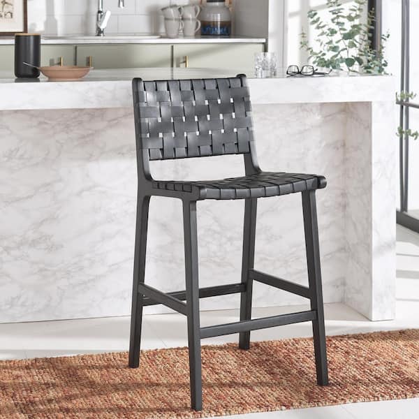 Adah Black Leather Bar Stool