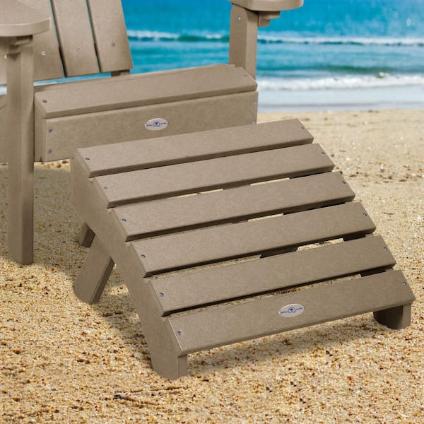 Highwood Bahia Verde Cabana Tan Recycled Plastic Folding Adirondack Outdoor Ottoman 1-Pack