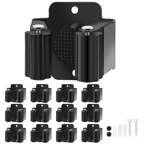 1.9 in. Stainless Steel Wall Mount Broom Holder with Screws for Garden Outdoor Tool Organizing, Black (12-Pack)