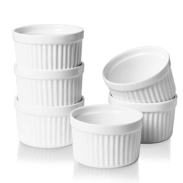 6 Piece Round Ceramic Ramekin Set Oven Safe Microwave Safe Dishwasher Safe for Baking Pudding Souffle Dessert