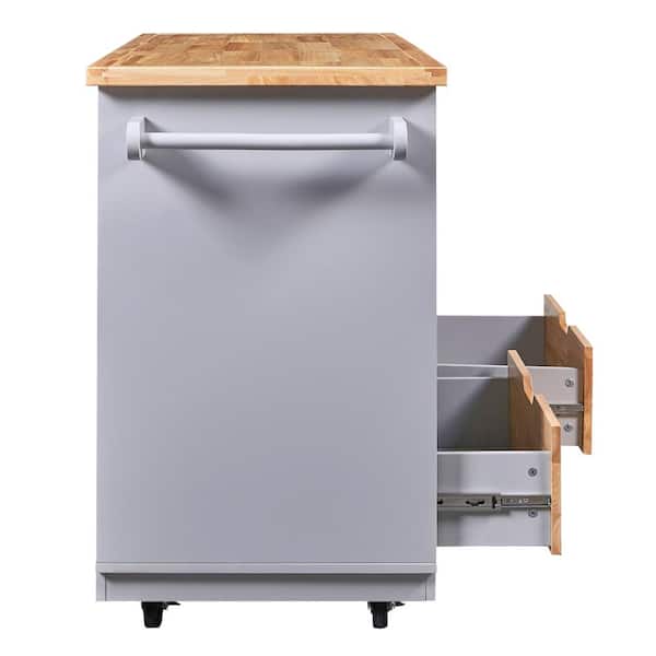 Gray Blue Wood 43.3 in. W Kitchen Island with2-Sided Storage,2-Drawers and Open Compartments