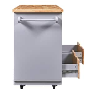 Gray Blue Wood 43.3 in. W Kitchen Island with Two-sided Storage, 2-Drawers and 3 Open Compartments