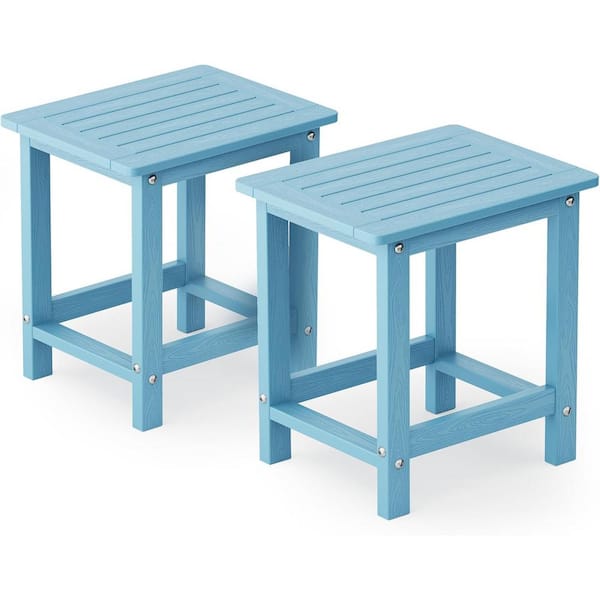 Mximu 16.73 in. H Blue Square Single Layer Plastic Adirondack Outdoor Patio Side Table (Set of 2)