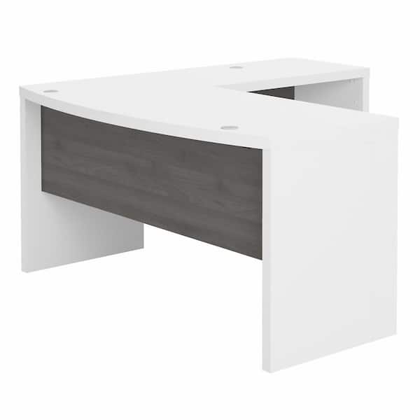 Bush Furniture Echo 60 in. Bow Front L-Shaped Pure White/Modern Gray Desk