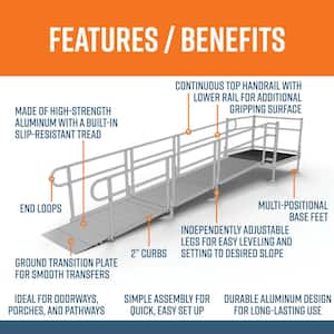 PATHWAY 14 ft. Straight Aluminum Wheelchair Ramp Kit with Solid Surface Tread, 2-Line Handrails and 4 ft. Top Platform