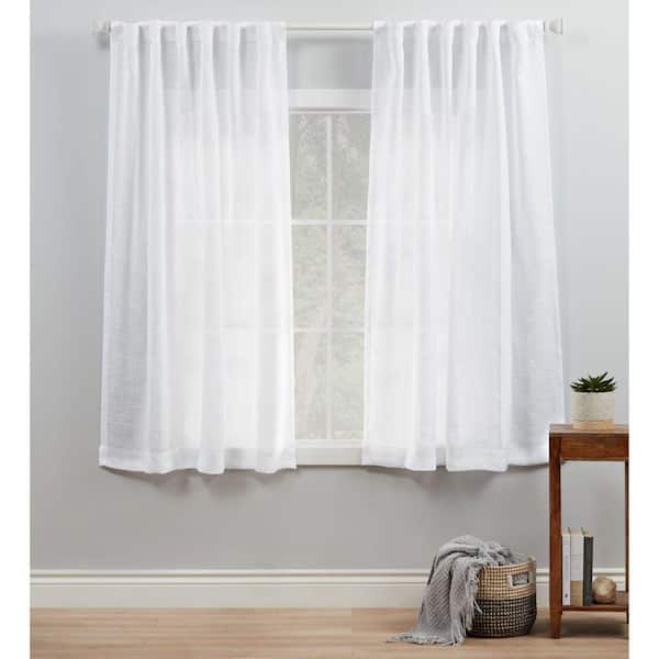 Bella White Solid Sheer Hidden Tab Top Indoor Curtain Panel, 54 in. W x 63 in. L (Set of 2)