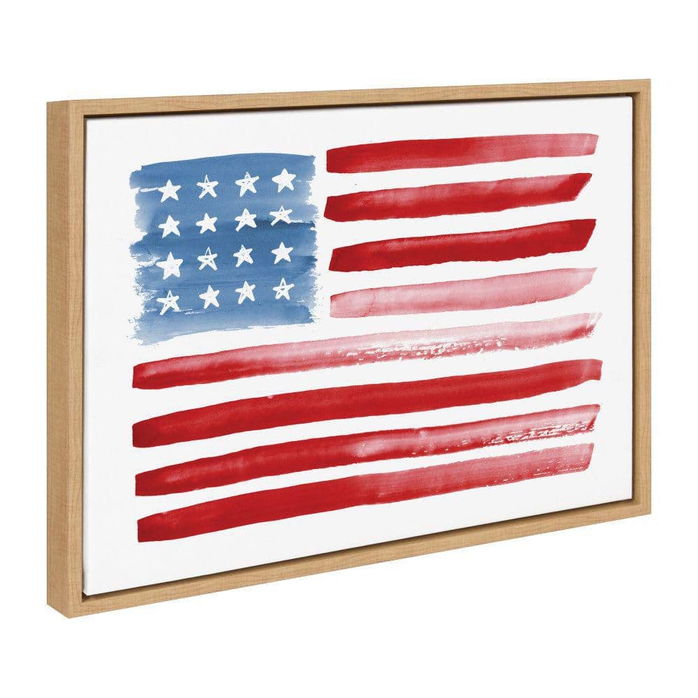 Natural Framed Canvas Print of American Flag, 18" x 24"